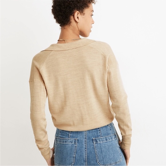 Madewell Merino Wool Polo Sweater Oatmeal Creamy Beige Size Large - Picture 4 of 12